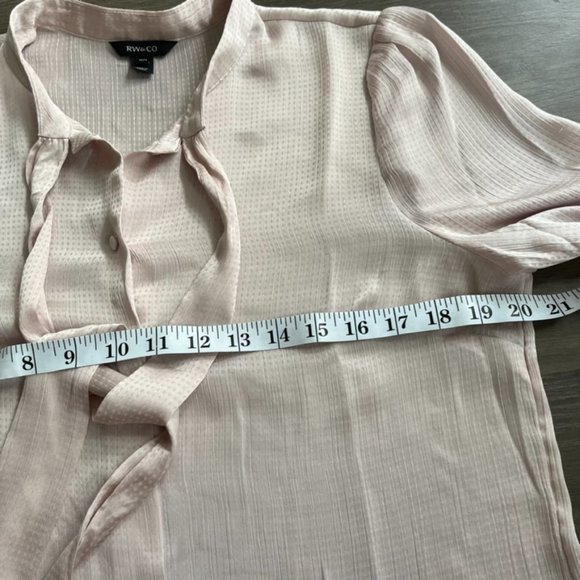 RW&Co Pearl Pink Button-Down Blouse with Neck Tie - Picture 6 of 12